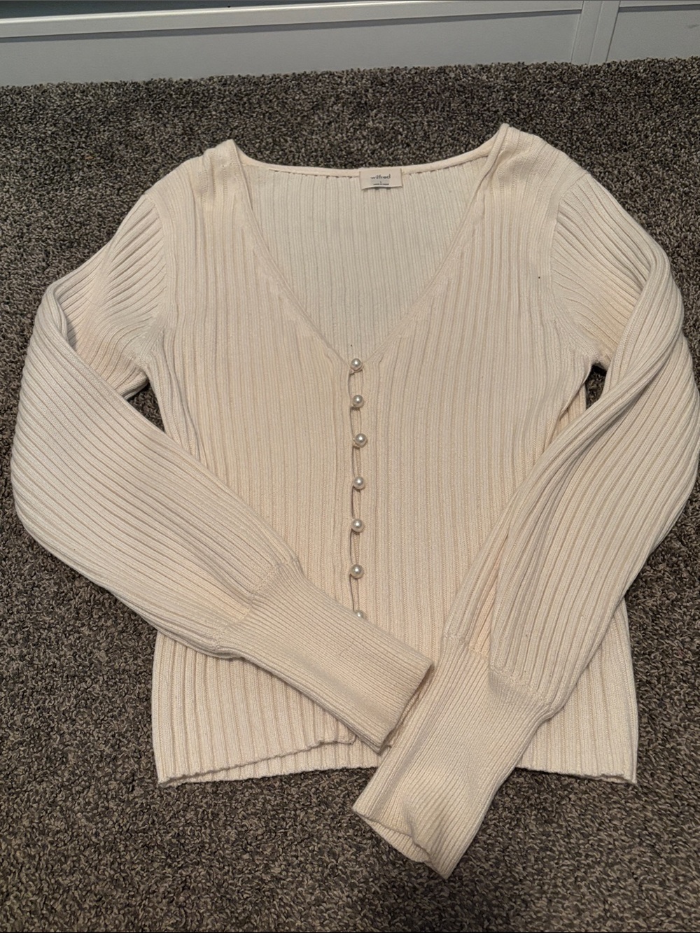 Wilfred Cream Ribbed V-Neck Cardigan with Pearl Buttons